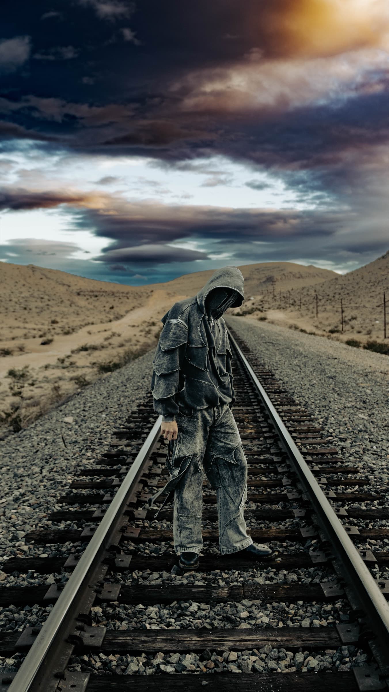 DRACU walking a railway line through open desert